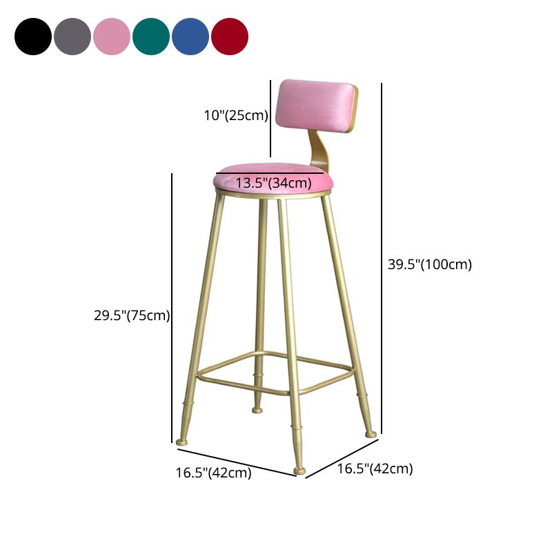 Glam Armless Backrest Counter Stool Iron Milk Tea Shop Bar Stool with Velvet Cushion Clearhalo 'Bar Furniture' 'Bar Stools' 'bar_stools' 'furn' 'furn_bar_stools' 'furniture_bar_stools' 'Kitchen & Dining Furniture' 'kitchen&dining_furn' 'kitchen' 'kitchen_furn' Furniture' 1200x1200_7eed68f7-4c98-4247-bf99-917528999f6d