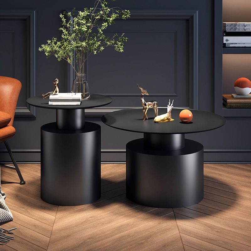 ペデスタルメタルコーヒーテーブル黒/白のコンテンポラリーカクテルテーブル
