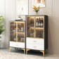Modern Display Cabinet Faux Wood Storage Cabinet with Glass Doors for Living Room Clearhalo 'Display & China Cabinets' 'display_china_cabinets' 'furn' 'furn_display_china_cabinets' 'Furniture' 'Kitchen & Dining Furniture' 1200x1200_7efe9ad3-9b58-4219-b597-4efe029d07e3