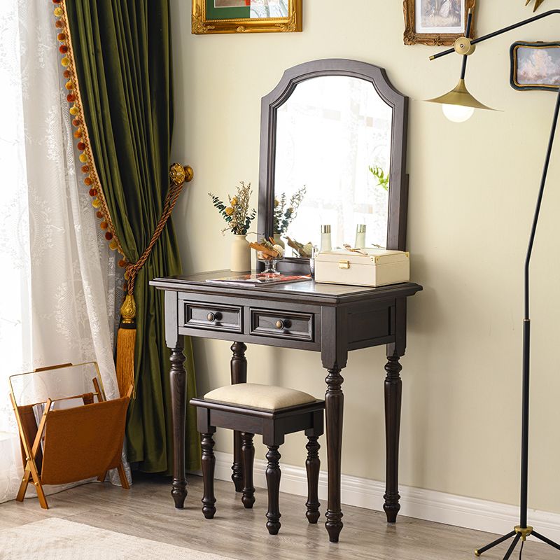 Ensemble de vanité brun cend avec miroir 17,71 "tables de vanité en bois de large avec 2 tiroirs