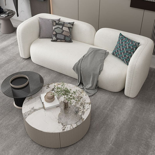 Scandinavian Wool Seating Tuxedo Arm Living Room Sofa in White