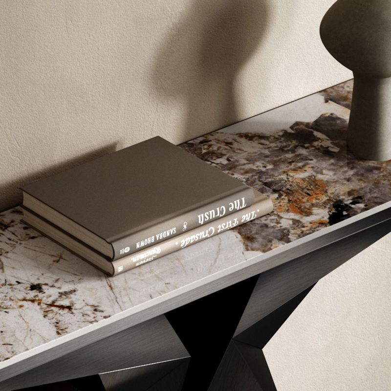 Rectangle Shape Contemporary Console Table Gold/Black Stone Sofa Table for Hall