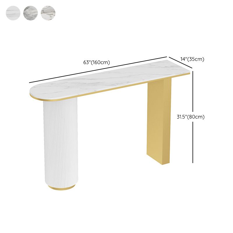 14 inch Wide Glam Console Table Oval Stone Stain Resistant Accent Table for Hall