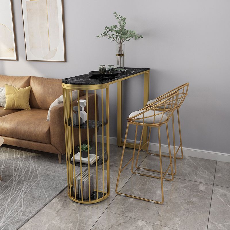 Glam Marble Pub Table with Specialty Table Top Gold Double Pedestal Table - 42" H Clearhalo 'Bar Furniture' 'Bar Tables' 'bar_tables' 'furn' 'furn_bar_tables' 'Furniture' 'furniture_bar_tables' 'Kitchen & Dining Furniture' 1200x1200_7f0cb1df-9216-4eba-9344-899f9dfc5d9a