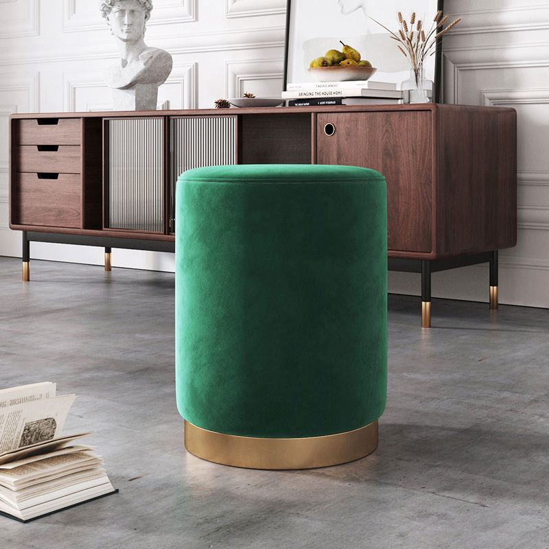 Glam pouf otomano de terciopelo tapizado metal marco redondo otomano redondo