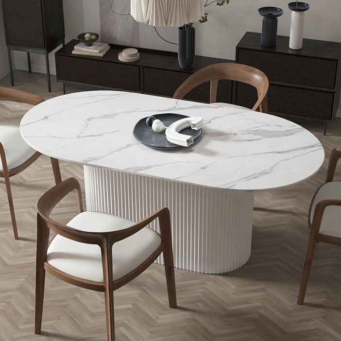 Solid Wood Base Contemporary Oval Dining Table White Top Table with Pedestal Base Clearhalo ' dining_table' 'Dining Tables & Seating' 'Dining Tables' 'furn' 'furn_dining_table' 'Furniture' 'furniture_dining_table' 'Kitchen & Dining Furniture' 'kitchen&dining_furn' 'kitchen' 'kitchen_dining_table' 1200x1200_7f0fcc2e-55ef-4a4a-9596-16185bbfa681