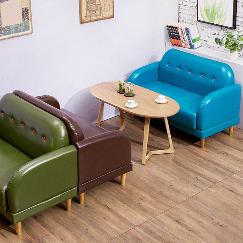 Tufted Split-Back Standard Square Arm Faux Leather Settee Couch