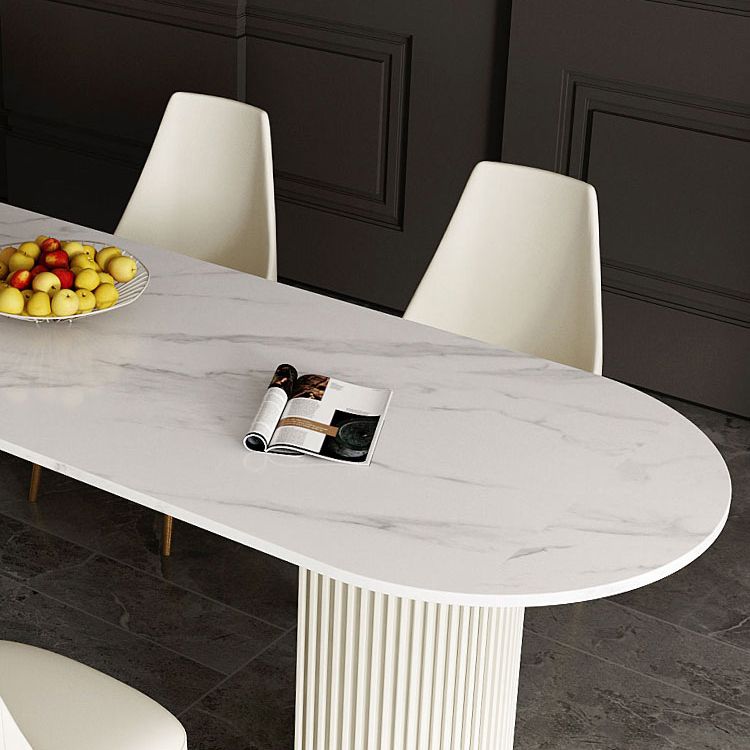 Traditional Luxury Dining Table White Sintered Stone Double Pedestal Table for Kitchen Clearhalo ' dining_table' 'Dining Tables & Seating' 'Dining Tables' 'furn' 'furn_dining_table' 'Furniture' 'furniture_dining_table' 'Kitchen & Dining Furniture' 'kitchen&dining_furn' 'kitchen' 'kitchen_dining_table' 1200x1200_7f1408c5-85c9-4afe-a0da-022368e8b322