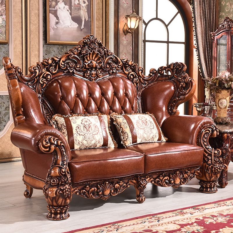 Canapé en cuir authentique marron cannet à dos de fraction de fraction