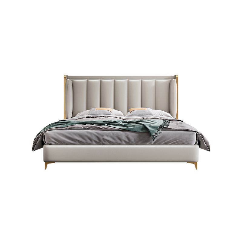 Contemporary Wingback Bed with Upholstered Headboard, 51" Tall Solid Color Bed