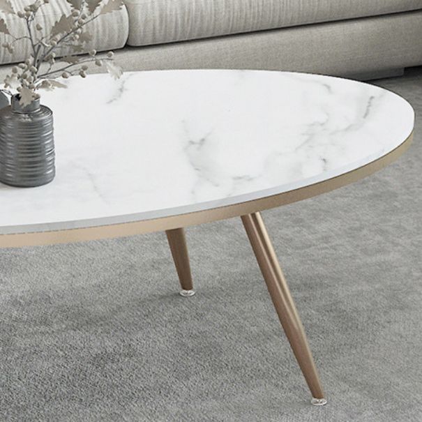 White Oval Stone Top Coffee Table with 4 Iron Legs Single Coffee Table Clearhalo 'Coffee & Accent Tables' 'Coffee Tables' 'coffee_tables' 'furn' 'furn_coffee_tables' 'Furniture' 'Living Room Furniture' 1200x1200_7f1ba199-a024-451e-8168-f5e847c6a5db