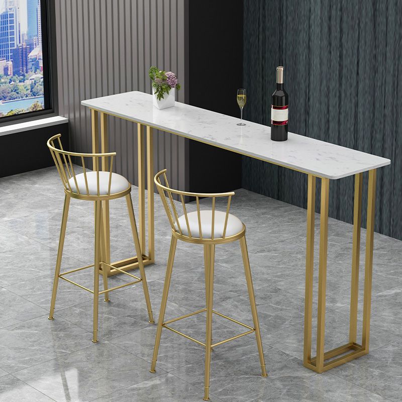 Glam Wood Pub Table with Rectangle Table Top Gold Sled Table - 41.3" H Clearhalo 'Bar Furniture' 'Bar Tables' 'bar_tables' 'furn' 'furn_bar_tables' 'Furniture' 'furniture_bar_tables' 'Kitchen & Dining Furniture' 1200x1200_7f1e4fc4-804b-4c95-b202-1e390794683a