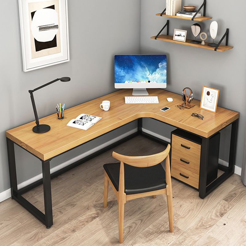 Iron Base Contemporary Natural Office Desk Sled L-Shape Writing Desk Clearhalo 'furn' 'furn_office_desk' 'Furniture' 'Office Desks' 'Office Furniture' 'office_desk' 1200x1200_7f1e5bc9-a58a-4a60-9417-566267b36298