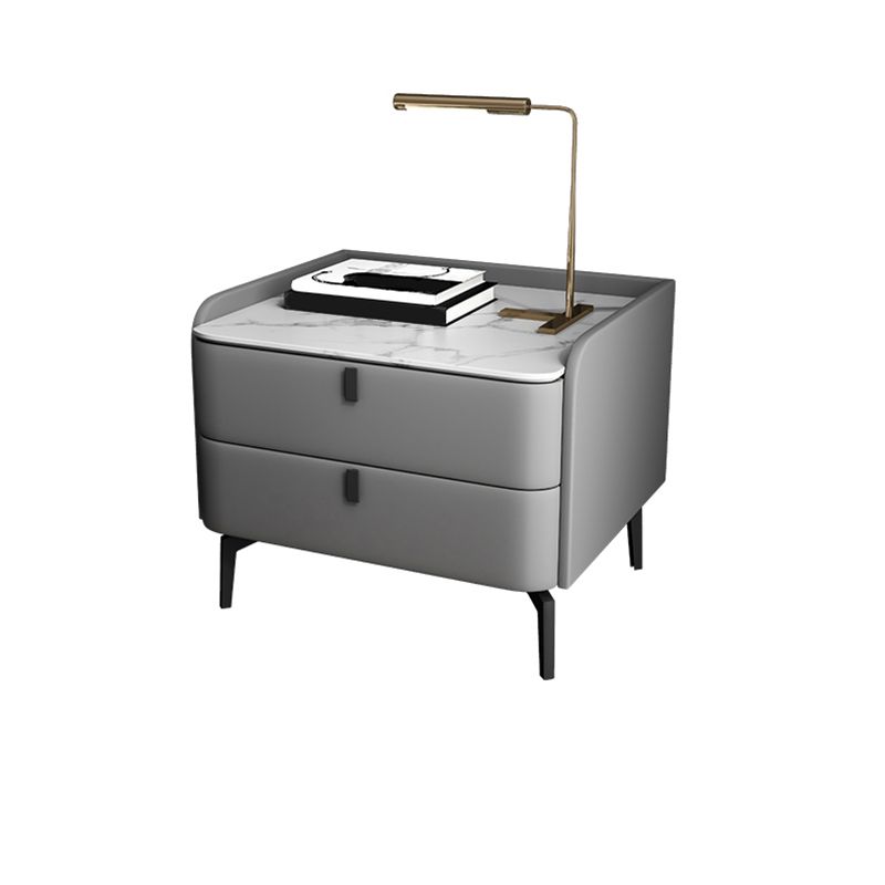 Moderner 20-Zoll hoher Massivholz-Nachttisch 2-Drawer-Stein-Top Nachttisch