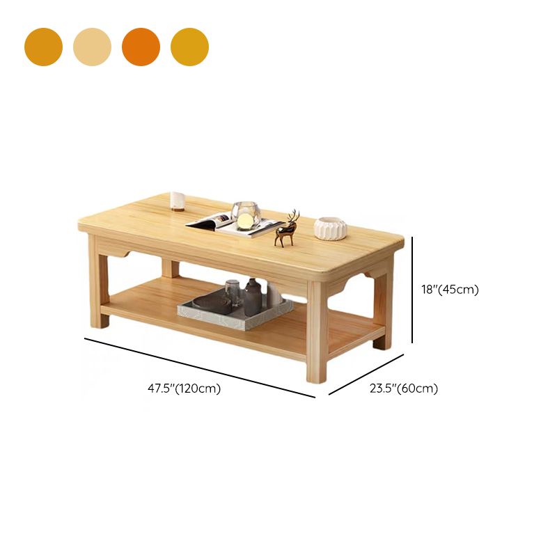 Moderno 4 gambe rettangolari in legno massiccio con tavolino da caffè a mensola