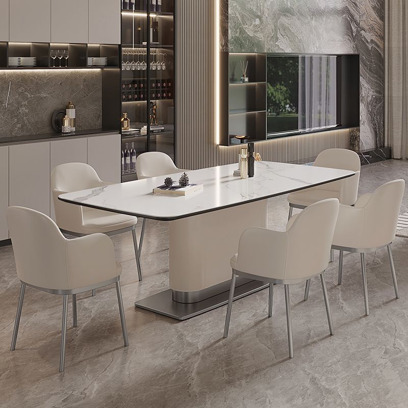 コンテンポラリーホワイトストーンダイニングセット1/4/7ピースアームチェア付きダイニングテーブルセット