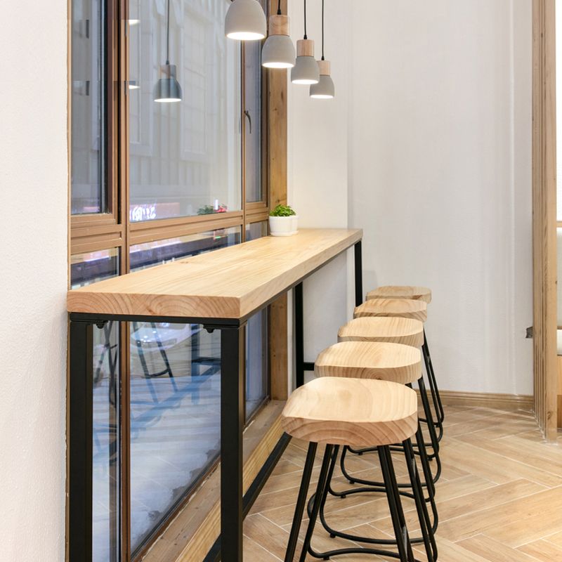 Modern Style Light Brown Bar Table Solid Wood and Iron Coffee Shop Bar Table Clearhalo 'Bar Furniture' 'Bar Tables' 'bar_tables' 'furn' 'furn_bar_tables' 'Furniture' 'furniture_bar_tables' 'Kitchen & Dining Furniture' 1200x1200_7f289818-729c-43f5-8275-37cbaf8c9e46