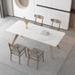 Modern Sintered Stone White Table Dining Table with Wooden Base and 4 Legs