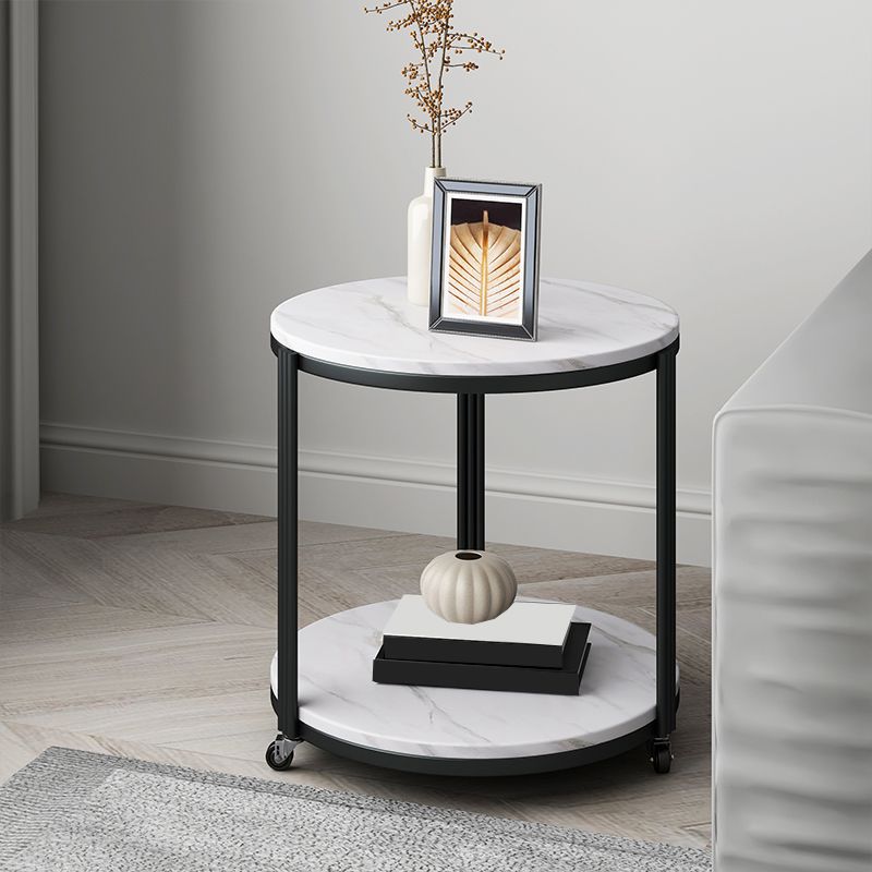 Modern 21.6" Tall Slate Round Side Table Metal Frame End Table with Shelf