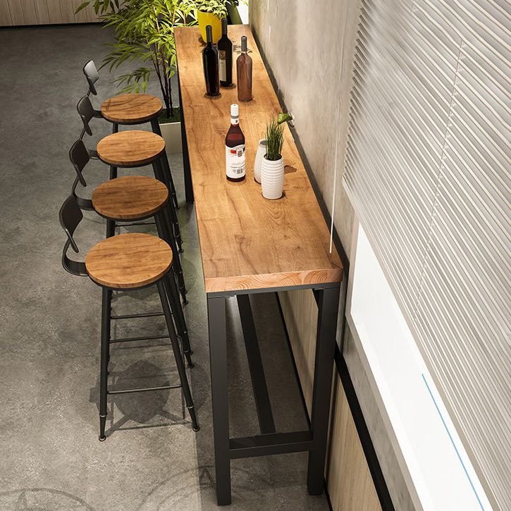 Rectangular Pine Wood Top Bar Table Industrial Bar Table with Black Trestle Base Clearhalo 'Bar Furniture' 'Bar Tables' 'bar_tables' 'furn' 'furn_bar_tables' 'Furniture' 'Kitchen & Dining Furniture' 1200x1200_7f2de535-6a86-4962-ade7-34f058ff512d