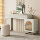 Contemporary Beige Solid Wood Makeup Vanity Desk with Metal Base