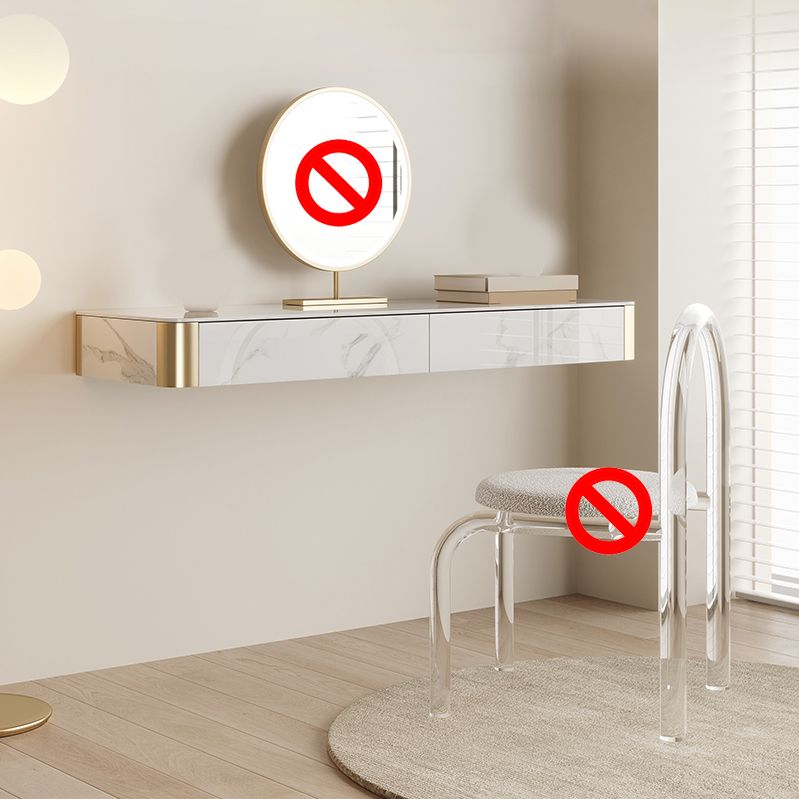 Wood Vanity and Stool in White Luxurious Stone Dressing Table