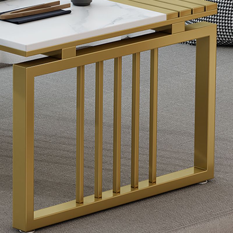 11.8" H Glam Rectangle Slate Coffee Table Steel Sled Cocktail Table