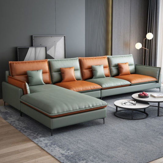 Glam Assembled Faux Leather Living Room Pillow Top Arm Sofa Chaise