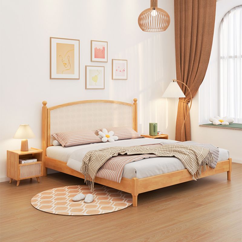 Tropical Brown Panel Bed 46.06" High Rubberwood Bed with Headboard