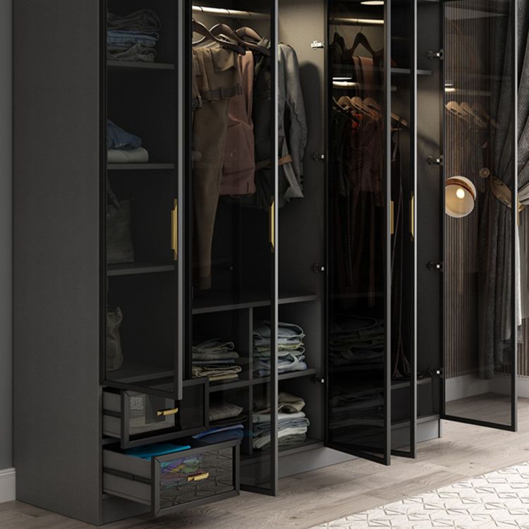 Contemporary Style Glass Wardrobe Grey Colour Wardrobe Closet Clearhalo 'Armoires & Wardrobes' 'armoires_wardrobes' 'Bedroom Furniture' 'furn' 'furn_armoires_wardrobes' 'Furniture' 1200x1200_7f367b9b-3e4e-4399-b681-f2a8b932d8f9