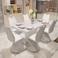 Luxury Artificial Wood Dining Table Rectangle White Table with Metal Pedestal Clearhalo 'Dining Tables & Seating' 'Dining Tables' 'dining_table' 'furn' 'furn_dining_table' 'Furniture' 'Kitchen & Dining Furniture' 1200x1200_7f3ae252-9010-4923-825f-01554ccc51d4