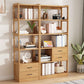 Modern Style Open Back Bookshelf Standard Wooden Bookcase with Drawers