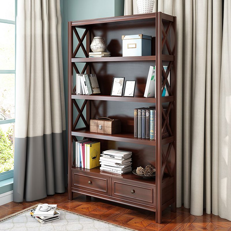Standard Wooden Bookshelf Closed Back Contemporary Bookcase with Drawers