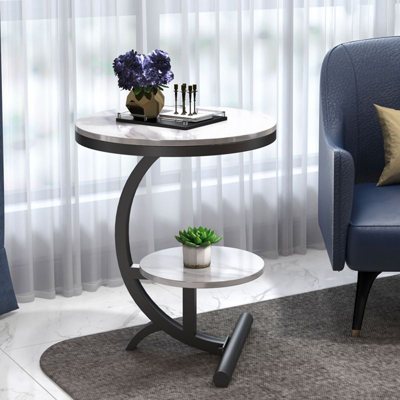 モダンな丸い大理石のトップエンドテーブル23.62 "背の高い金属Cサイドテーブル