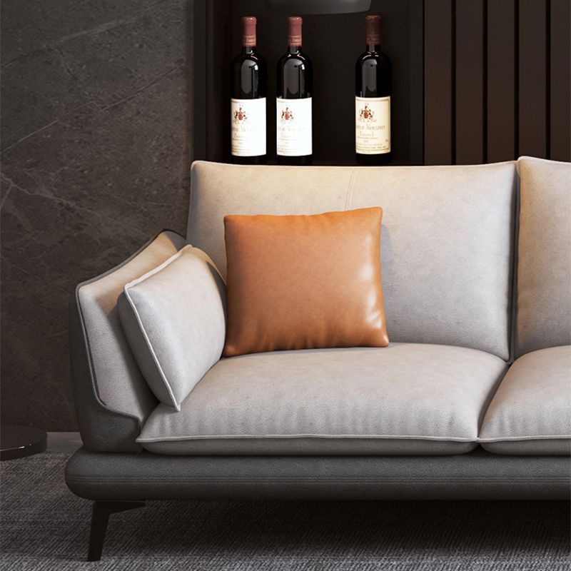 Faux Leather Sofa & Chaise Modern Flared Arm Sofa in Light Grey