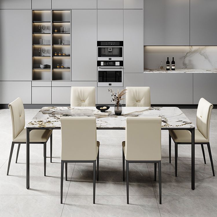 Rectangle Industrial Dining Table Sintered Stone Fixed Table with 4 Metal Legs Clearhalo ' dining_table' 'Dining Tables & Seating' 'Dining Tables' 'furn' 'furn_dining_table' 'Furniture' 'furniture_dining_table' 'Kitchen & Dining Furniture' 'kitchen&dining_furn' 'kitchen' 'kitchen_dining_table' 1200x1200_7f48b372-8cb7-4c84-947b-06cc3eae394d