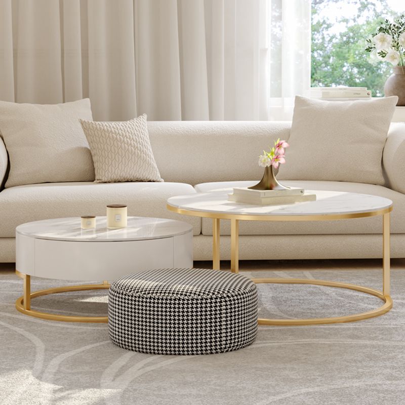 Glass Top Frame Coffee Table Round Nesting Coffee Table Set with Drawer Clearhalo 'Coffee & Accent Tables' 'Coffee Tables' 'coffee_tables' 'furn' 'furn_coffee_tables' 'Furniture' 'Living Room Furniture' 1200x1200_7f4fed84-8536-4776-9b6e-29c898b33074