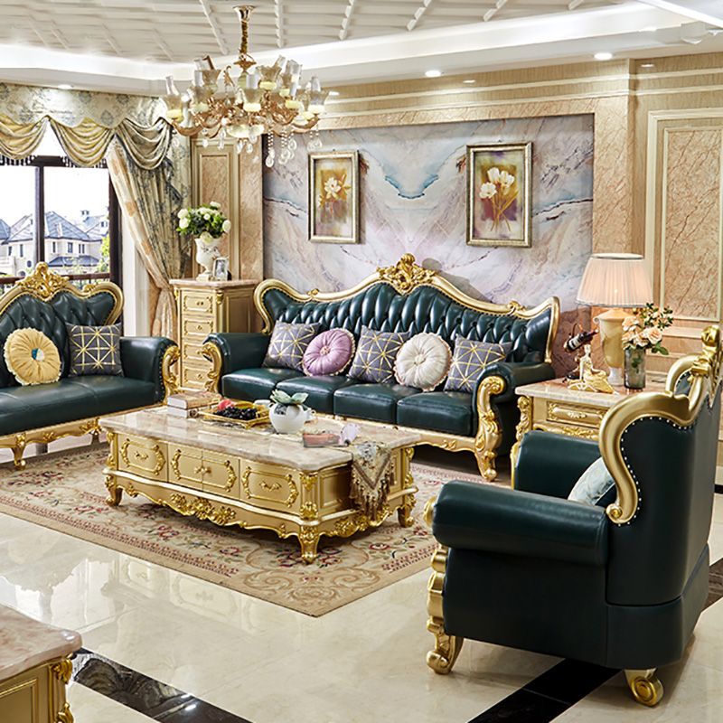 Canapé à dos fendu tufted vert authentique en cuir roulé en cuir roulé avec tête de clou