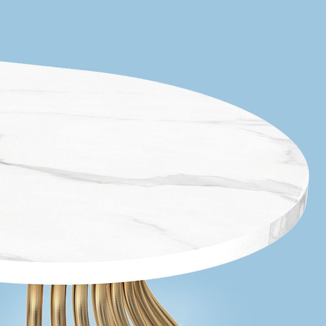 Glam White Faux Marble Top Kitchen Table with Gold Metal Legs