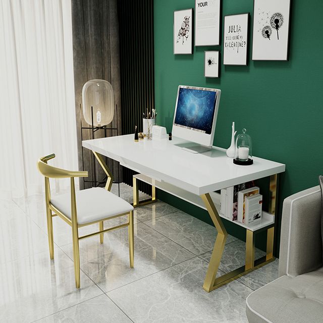 Glam Dormitory Writing Desk Rectangular Writing Desk with Metal Legs Clearhalo 'furn' 'furn_office_desk' 'Furniture' 'Office Desks' 'Office Furniture' 'office_desk' 1200x1200_7f50e5fb-5985-47dc-9f82-e25931c74d72