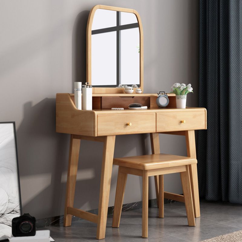 Mirror Makeup Vanity Desk Furniture W/ 2 Drawer Natural Vanity Clearhalo 'Bedroom Furniture' 'furn' 'furn_makeup_vanities' 'Furniture' 'Makeup Vanities' 'makeup_vanities' 1200x1200_7f54bcb6-0c44-4eb6-8600-51f4a6e2a76d
