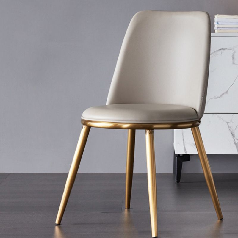 White Upholstered Dining Chair Kitchen Dining Chair with Metal Legs