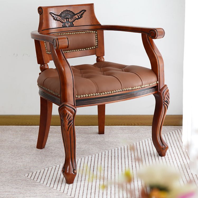 Rustikaler Essstuhl Leder Massivholz Armstuhl für Zuhause