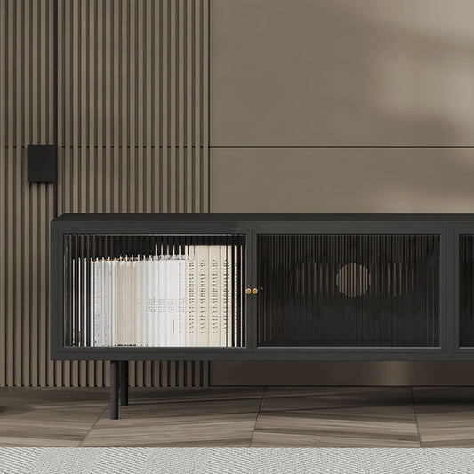 Industrial Glass and Metal TV Media Stand 4 Doors TV Stand Console Clearhalo 'furn' 'furn_tv_stands_entertainment_centers' 'Furniture' 'Living Room Furniture' 'TV Stands & Entertainment Centers' 'TV Stands & Media Storage Furniture' 'tv_stands_entertainment_centers' 1200x1200_7f584619-9ba8-48d4-aa5b-32a2f8475a74