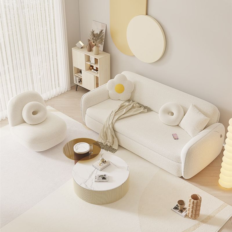 Scandinavian 32.28" Wool Sleeper Sofa Square Arm Sofa Bed in White