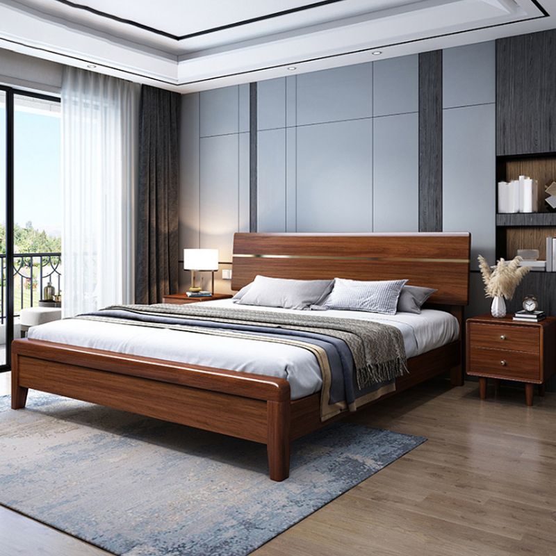 Mid-Century Modern Standard Bed Walnut Espresso Bed Frame With Custom Gold Legs Clearhalo 'Bedroom Furniture' 'Beds' 'furn' 'furn_beds' 'Furniture' 1200x1200_7f64c9b8-bbef-4184-91cc-8b793b2da521
