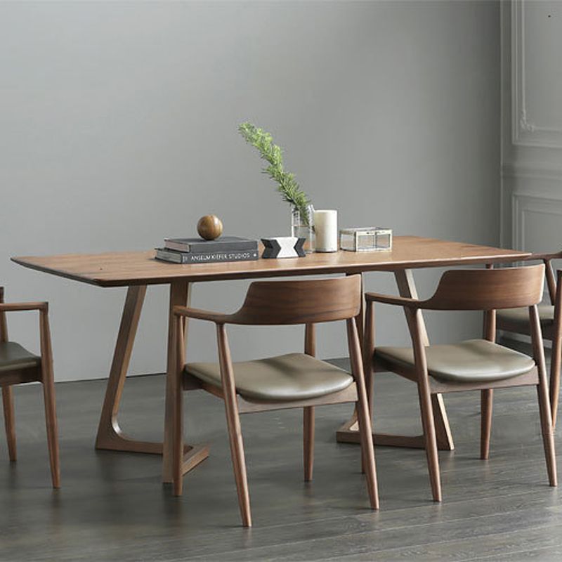 Rectangle Double Base Dining Table Modern Pine Wood Table for Living Room Kitchen