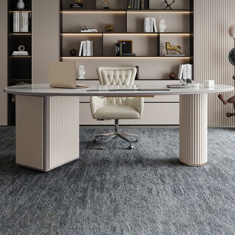 Home Glam Style Writing Desk Pedestal Office Desk with 3 Drawers Clearhalo 'furn' 'furn_office_desk' 'Furniture' 'Office Desks' 'Office Furniture' 'office_desk' 1200x1200_7f65e1b9-9d31-4949-8dc5-e833cba22da7