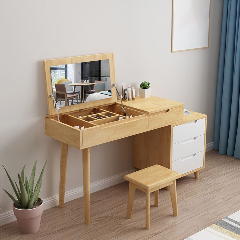 Tavolo da trucco in vanità in legno massiccio con specchio e 4 -catrawer - 17,72 "d