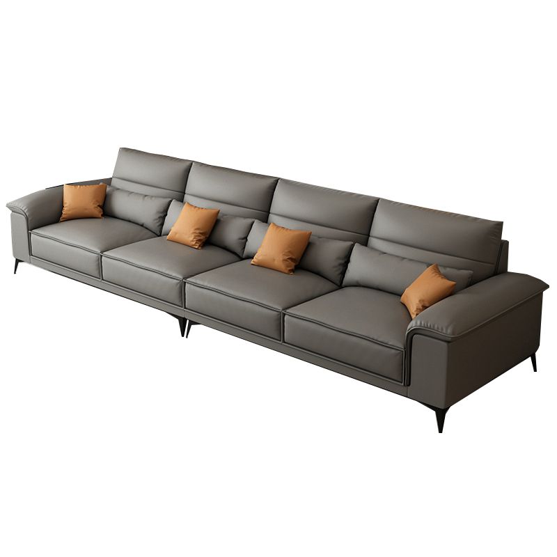 Square Arm Grey Cushion Back Contemporary Faux Leather Living Room Sofa Clearhalo 'furn' 'furn_sectionals' 'Furniture' 'furniture_sectionals' 'kitchen' 'kitchen_sectionals' 'Living Room Furniture' 'Sectionals' 1200x1200_7f69fb6e-9c64-4c2b-99c0-939f5fecec15